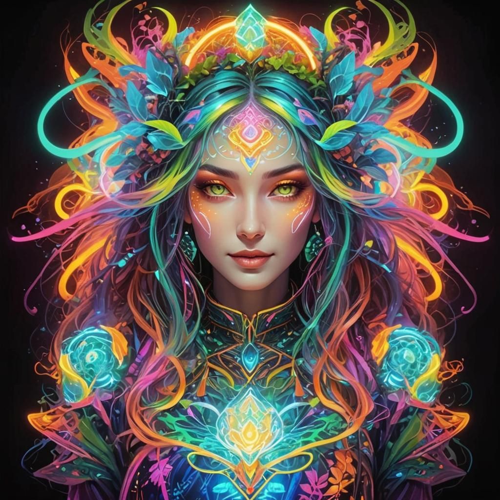 Neon Beauty in Enchanted Cyberpunk Forest