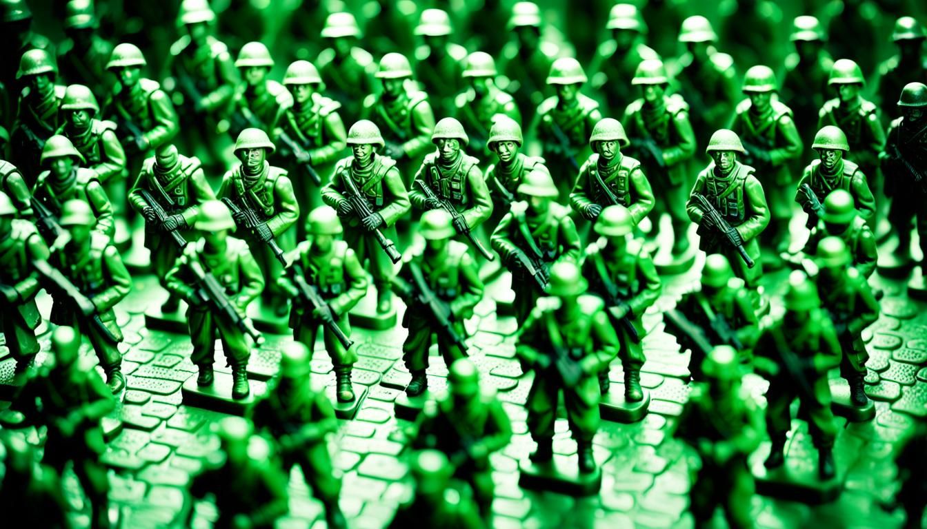 Toy Army Soldiers on Battlefield in Hyperrealism