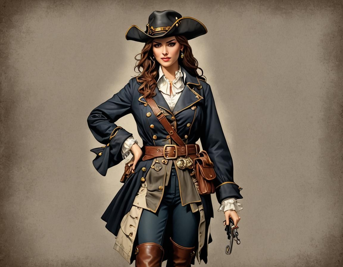 Woman in Detective-Pirate-Cowboy Outfit