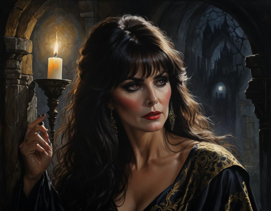 Gothic Oil Painting: Woman in Haunted House