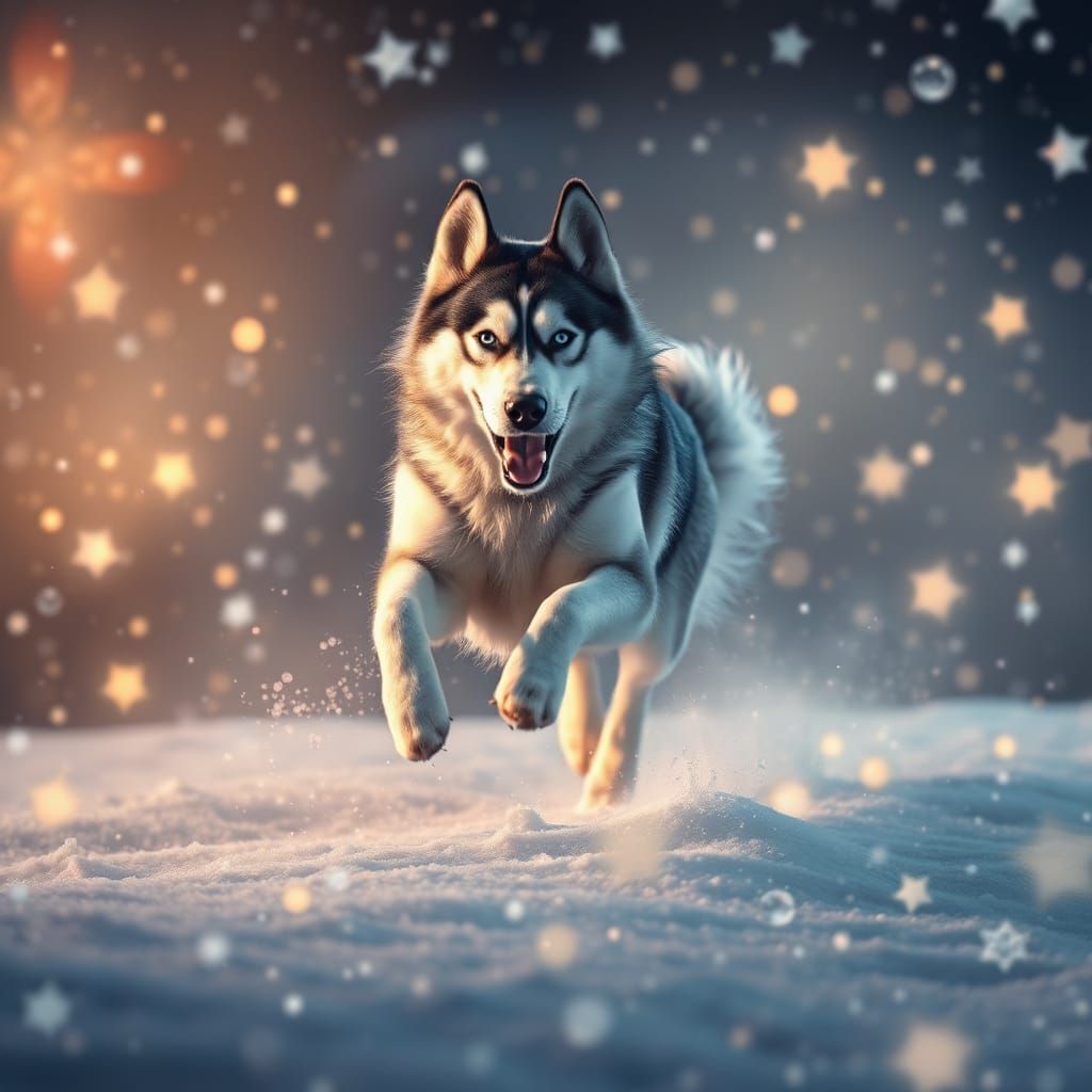 Majestic Husky in Winter Wonderland Scene