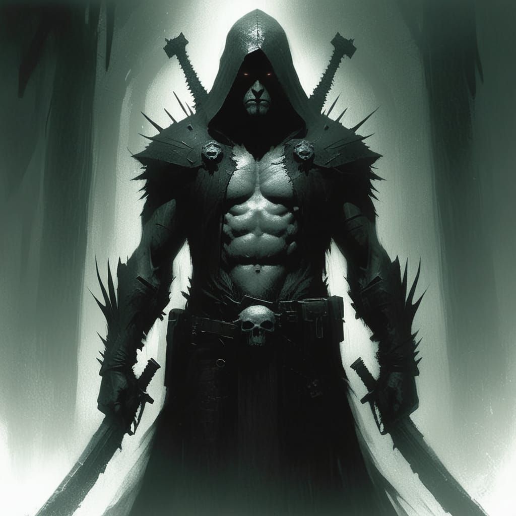 Grimdark Fantasy Scene in Dark Gothic Style