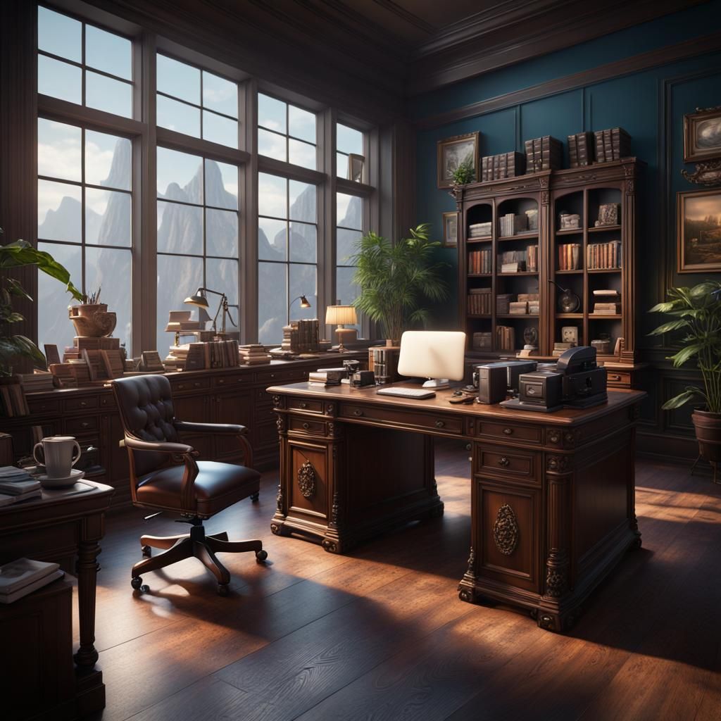 Fantastical Office Concept Art in Deep Color