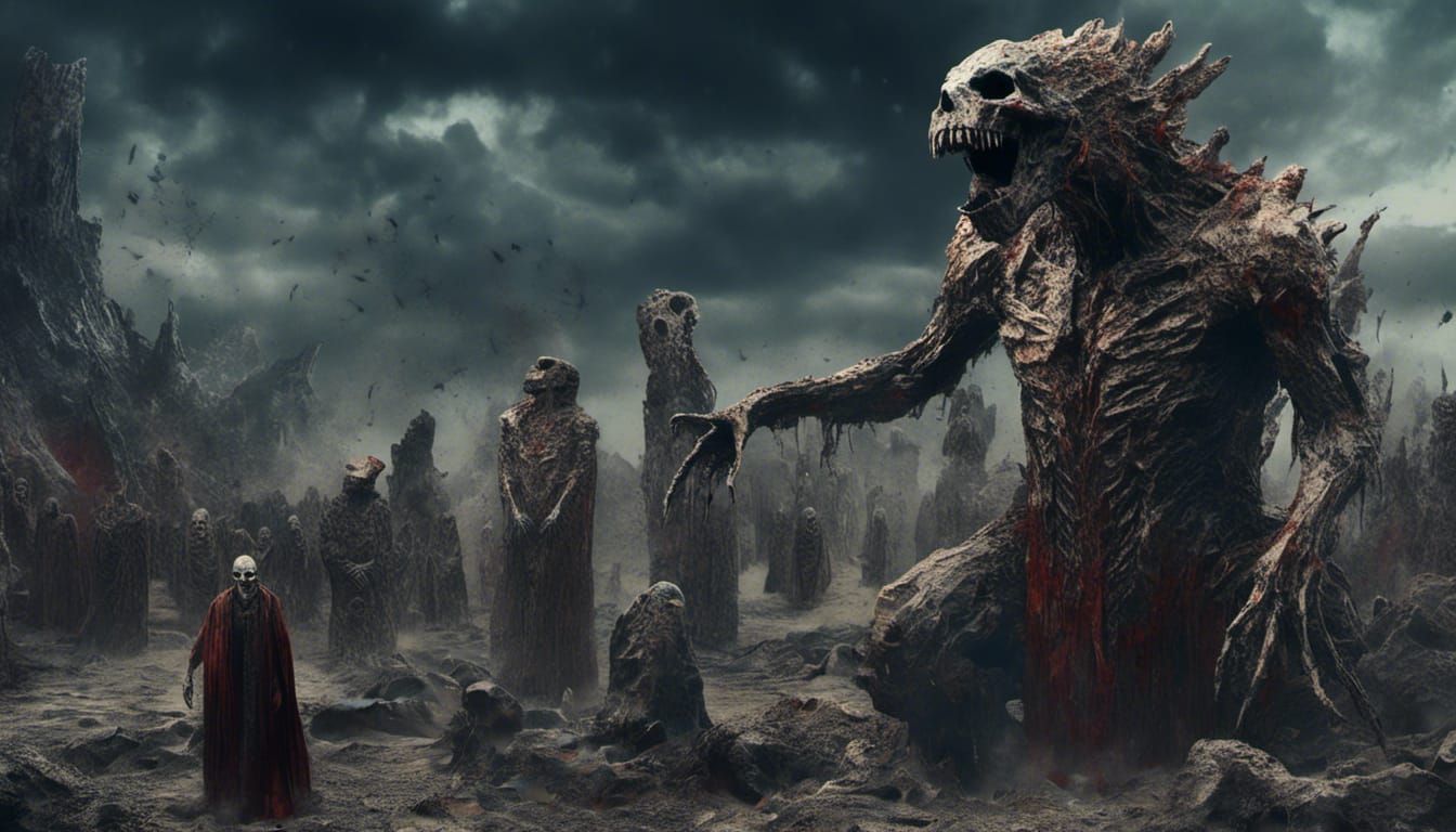 Undead Chimera-Kaiju in a Macabre Pen and Ink Style