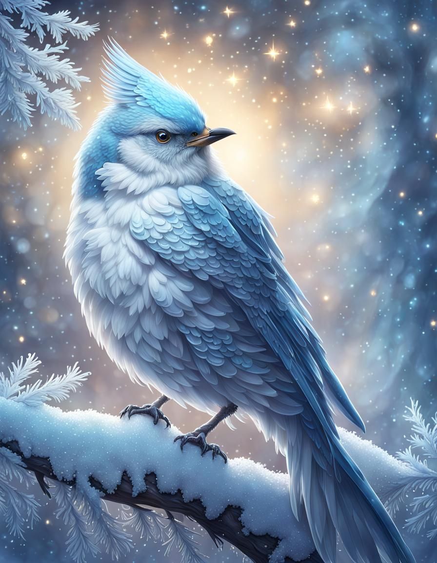 Ethereal Winter Fantasy Birds with Glittering Wings