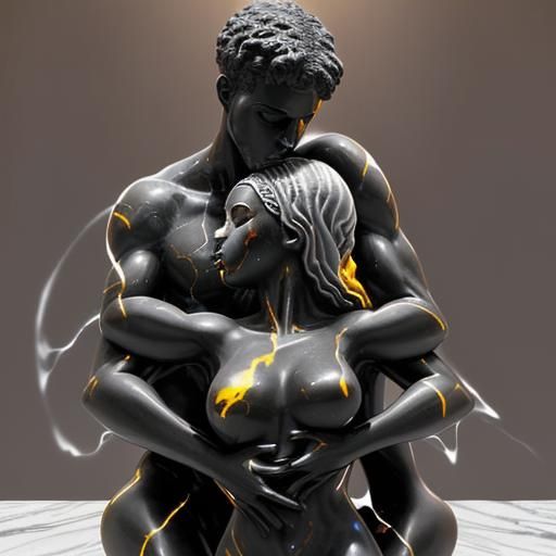 Marble Sculpture: White Man and African Woman