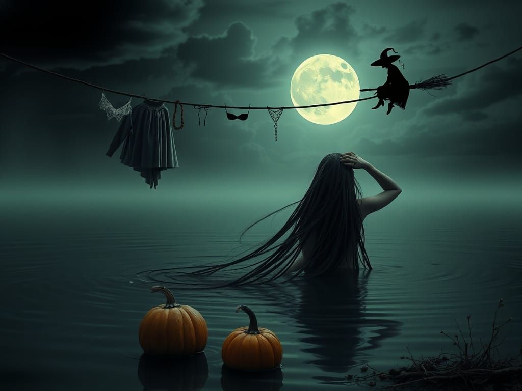 Surreal Scene by a Moonlit Lake in a Cyberpunk Aesthetic