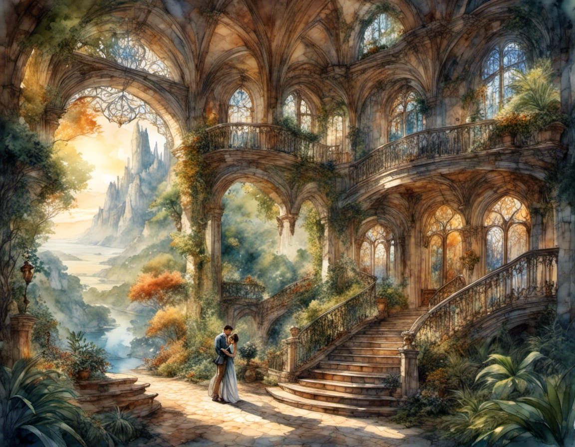 Fantasy Home Digital Matte Painting of Couple