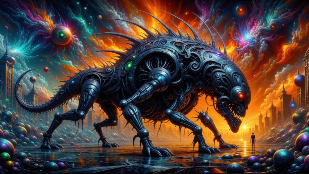 Armored Alien Creature in Biomechanical Style