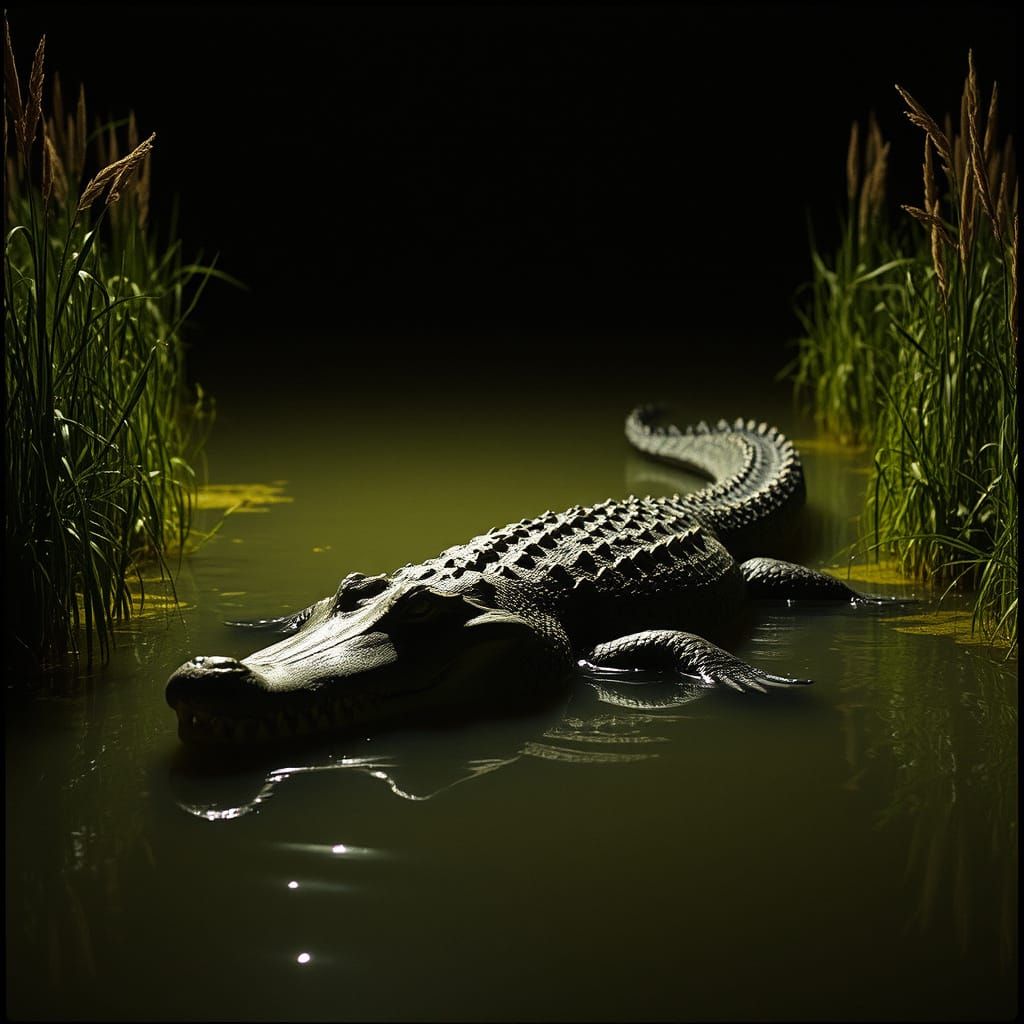 Giant Crocodile in Dark Water: Cinematic Film Still