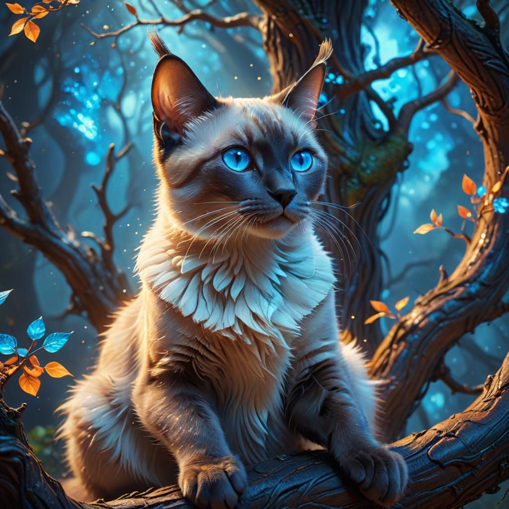 Mystical Siamese Cat in Impasto Oil Painting Style