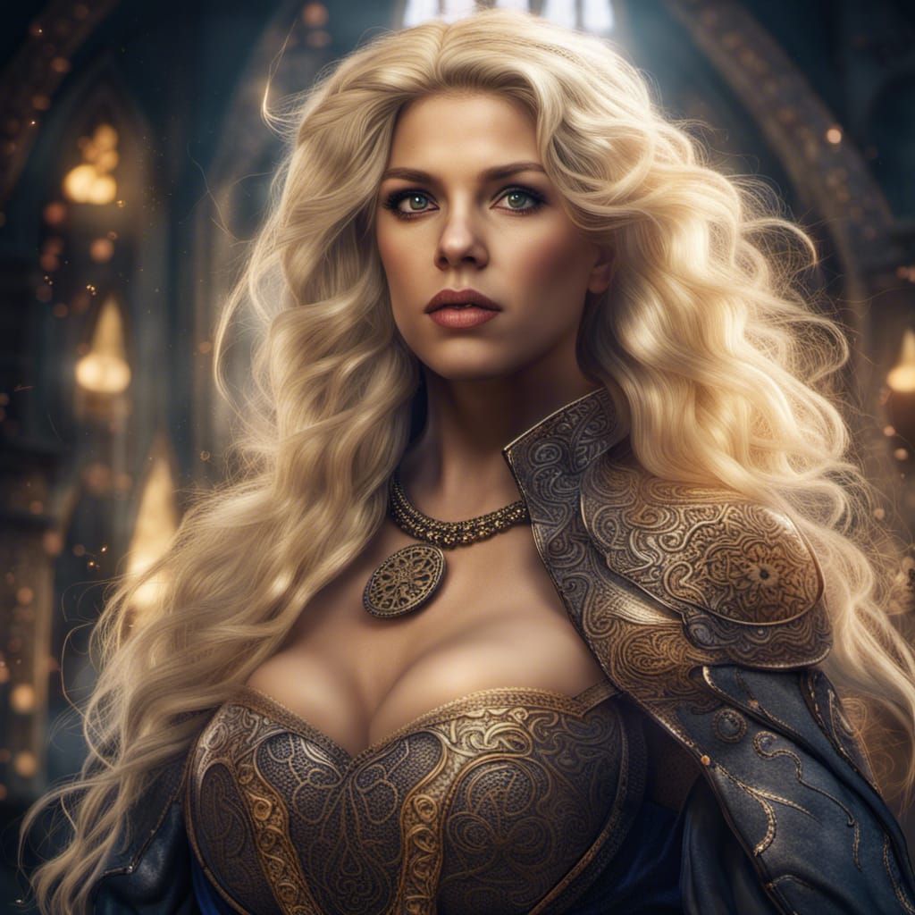Hyperrealistic Portrait of a Blonde Female Wizard