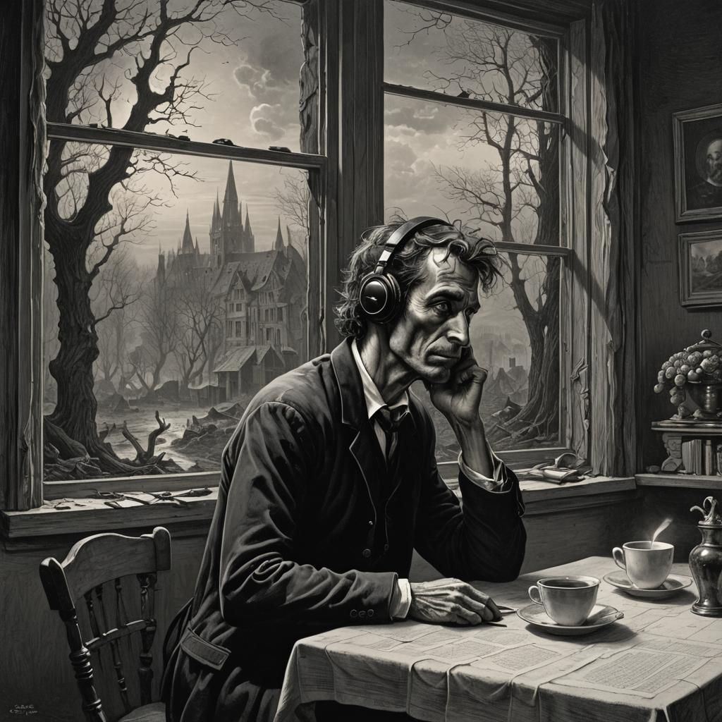 Melancholy Man Contemplates Life, Horror Art