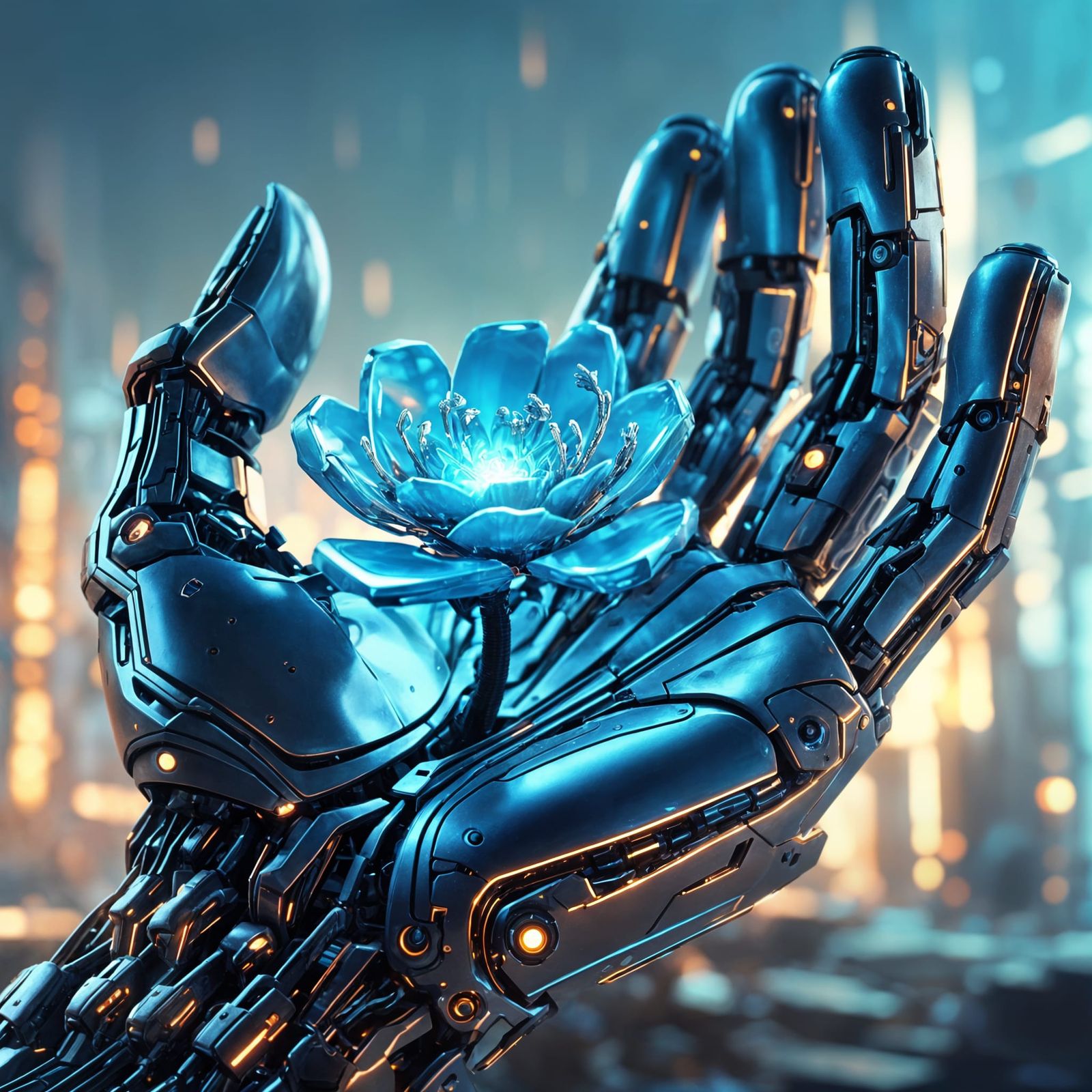 Robotic Hand Offers Glowing Cyber Flower in Molten Metal Flo...