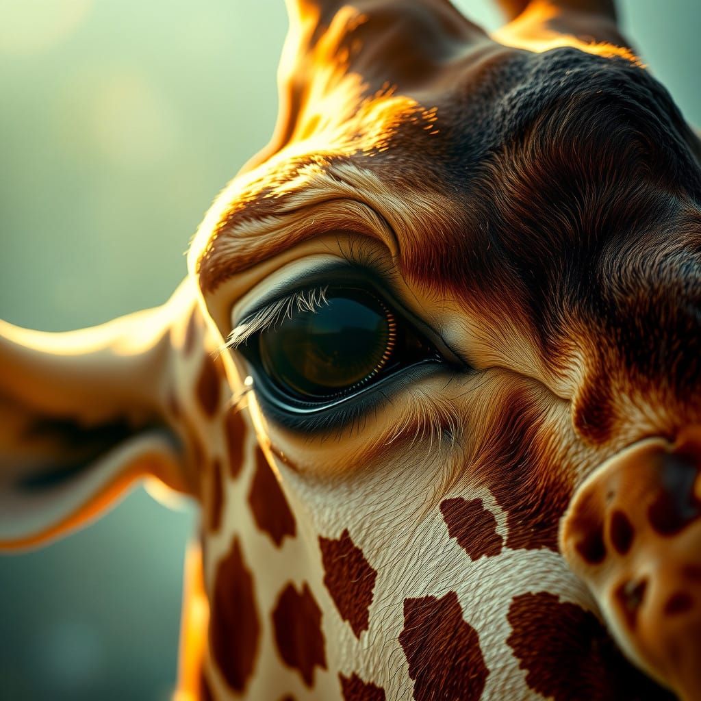 Majestic Golden-Brown Giraffe Eye in Ethereal Dreamlight