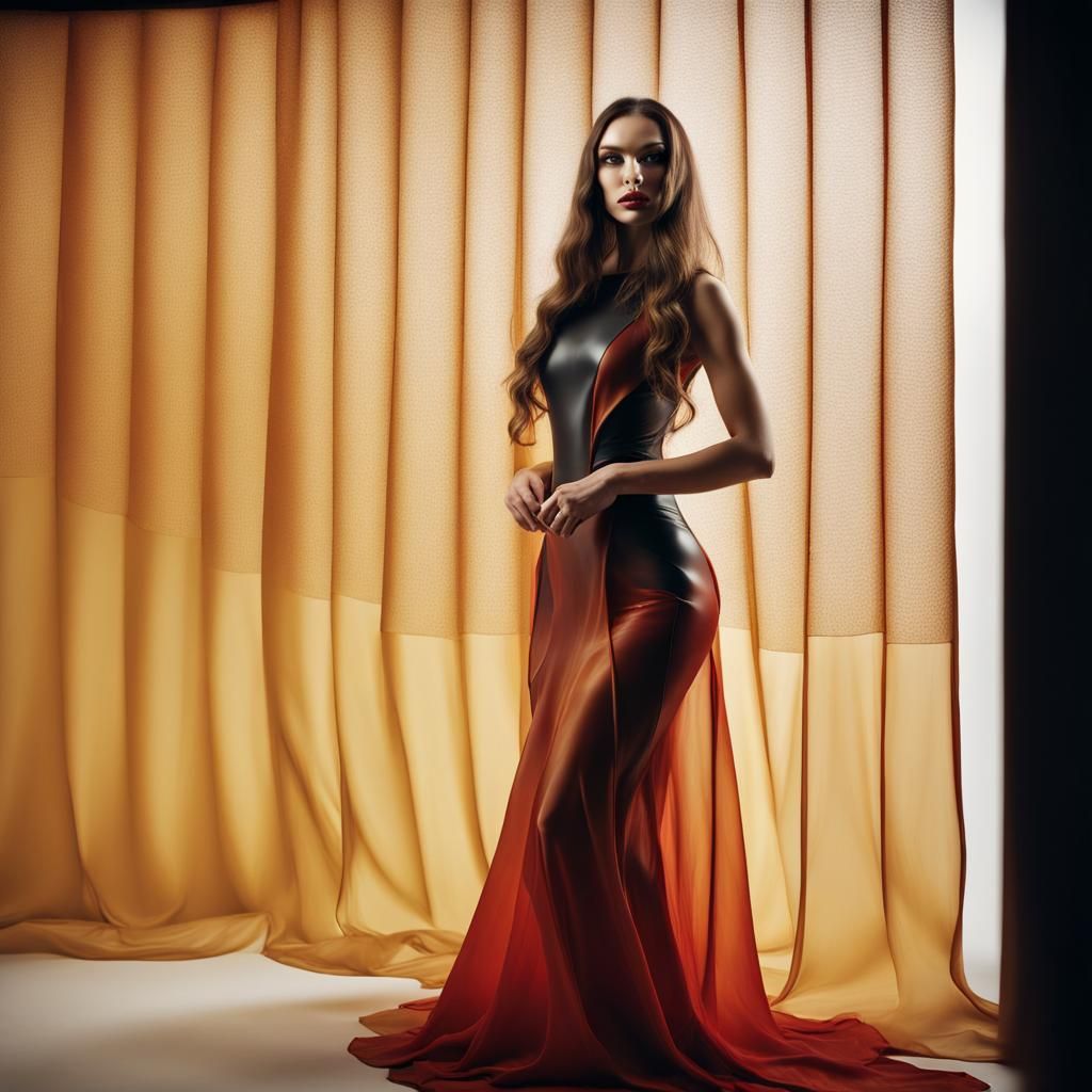 one-of-a-kind dress made of latex chiffon satin leather