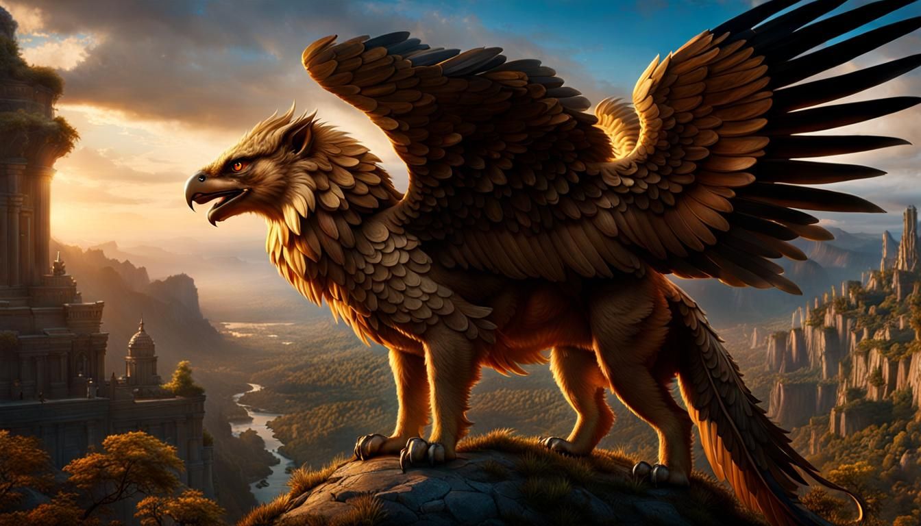 Griffin Guardian in Mystical Realm: Photorealistic Art