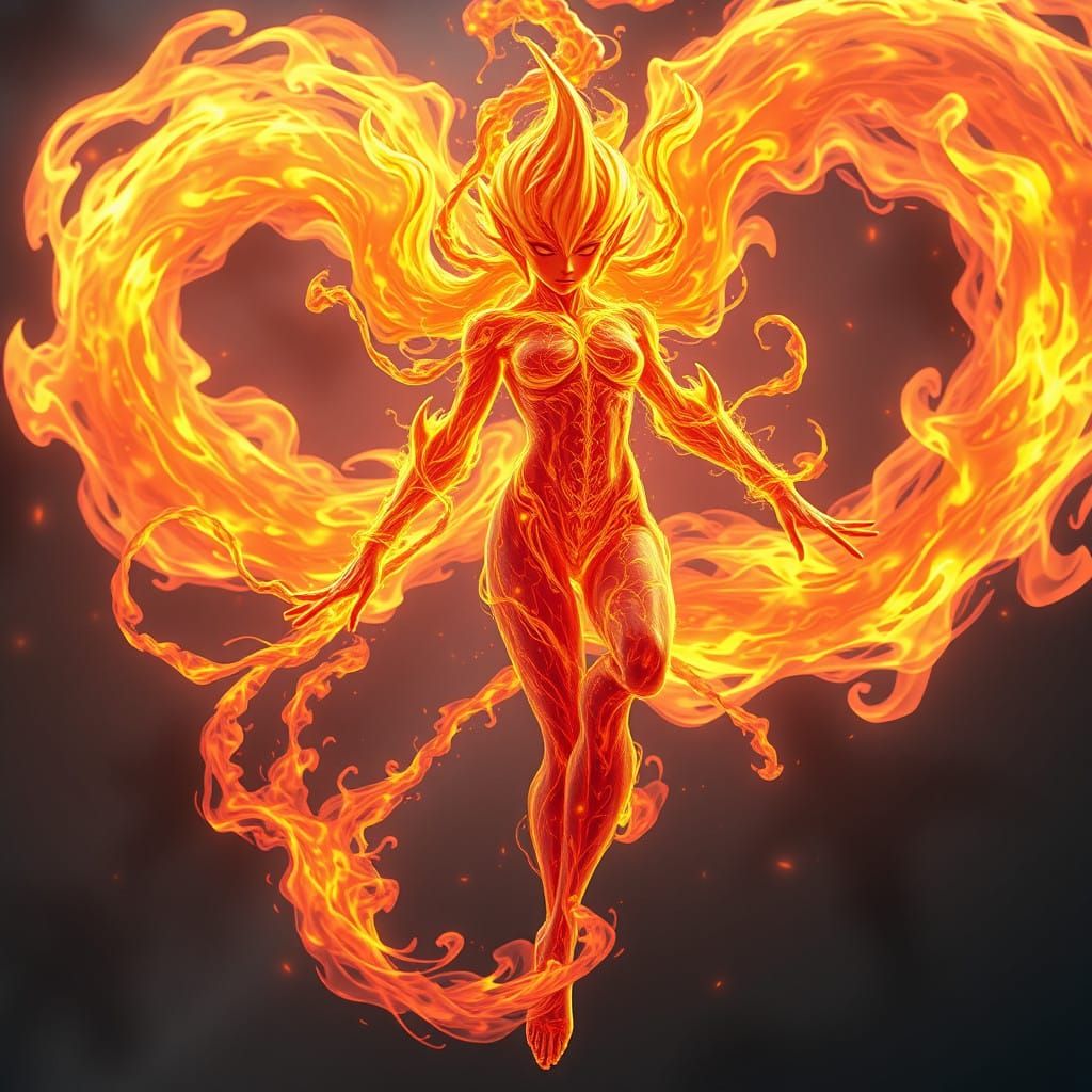 Ethereal Flame Spirit in Dynamic Movement