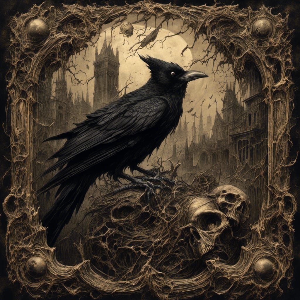 Macabre Victorian "Nevermore" in Gold and Black