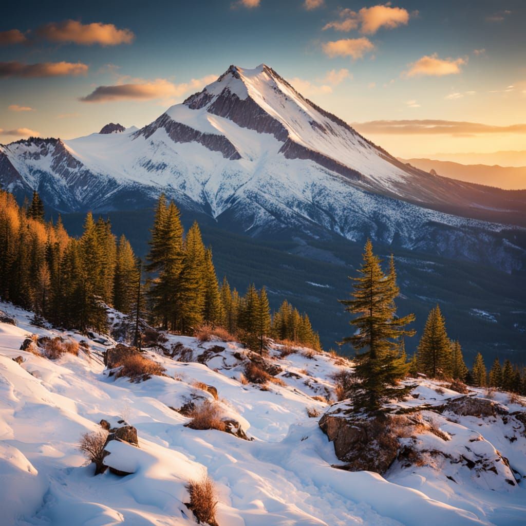 Serene Mountain Landscape in Golden Hour