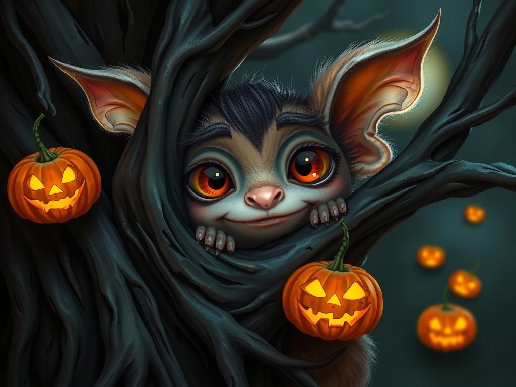 Endearing Creature in Whimsical Halloween Scene
