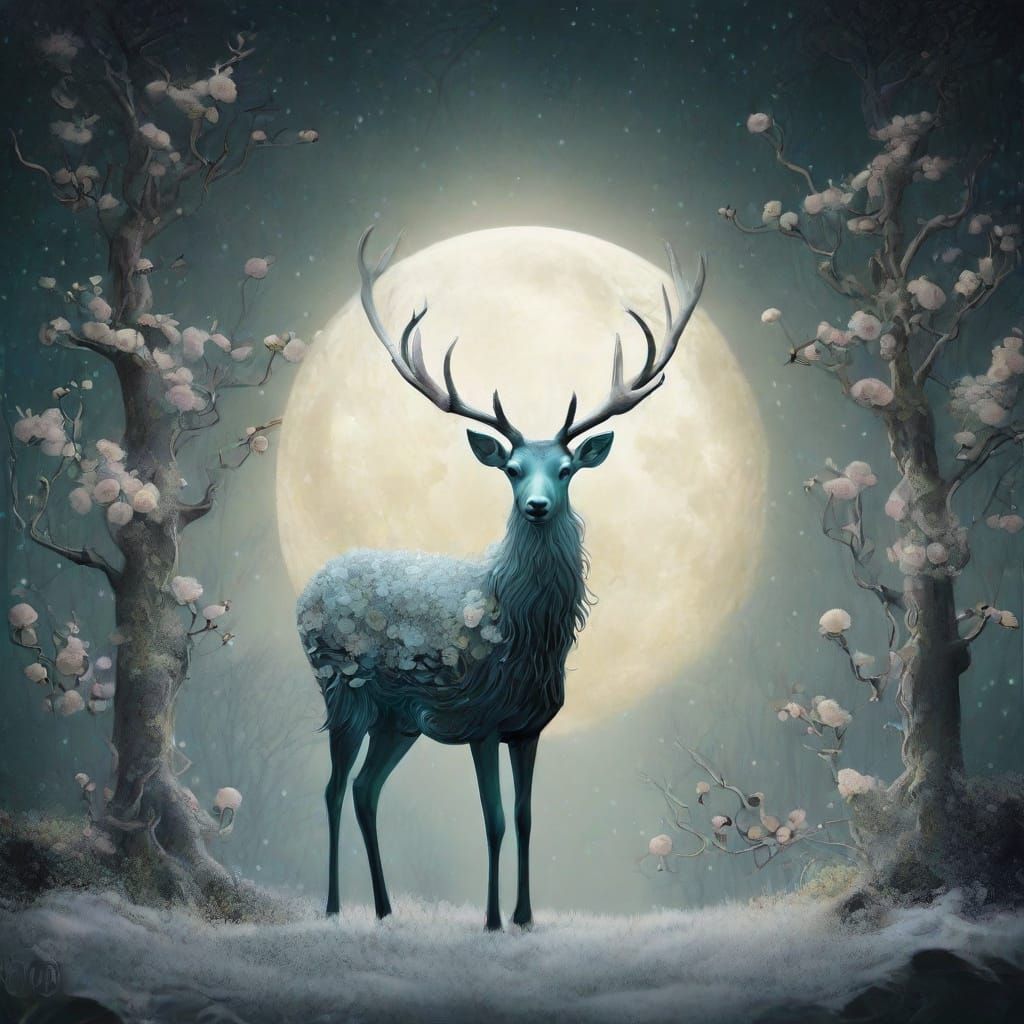Majestic Fantasy Deer with Bioluminescent Roses