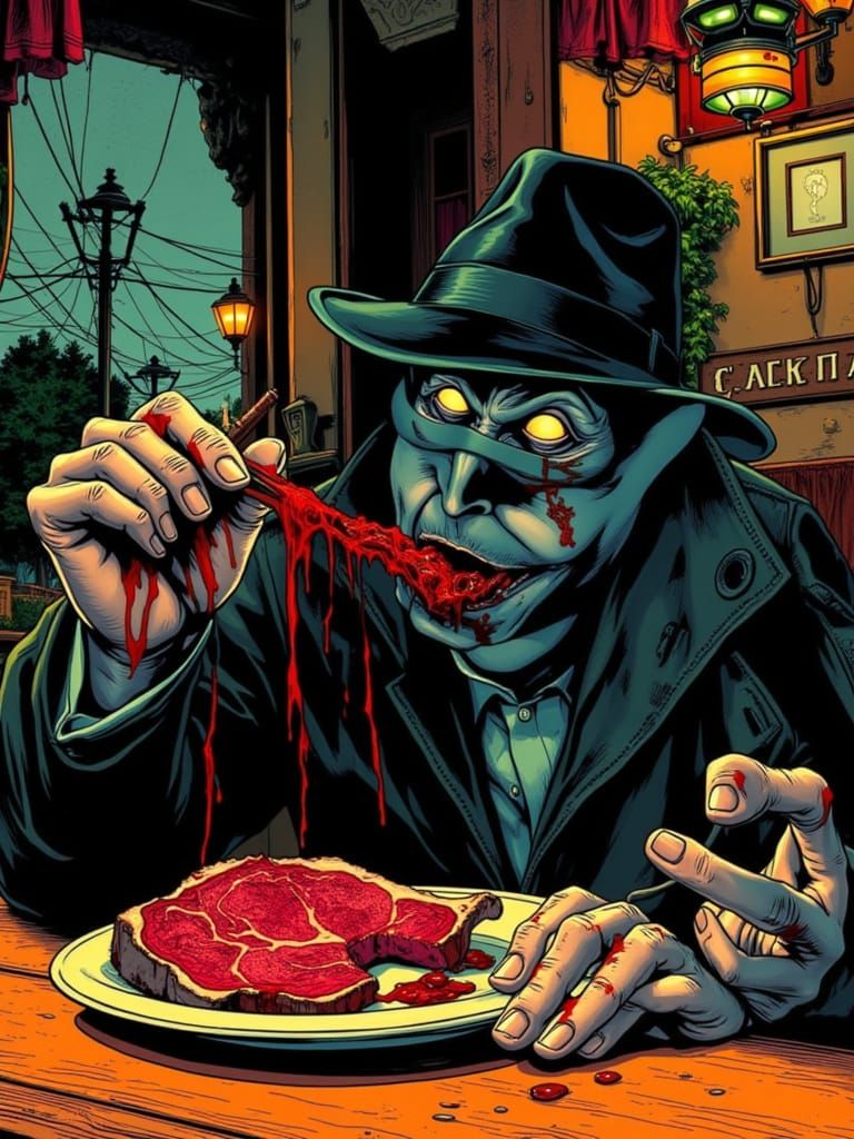Surreal Cannibalism Comic in Graphic Novel Style
