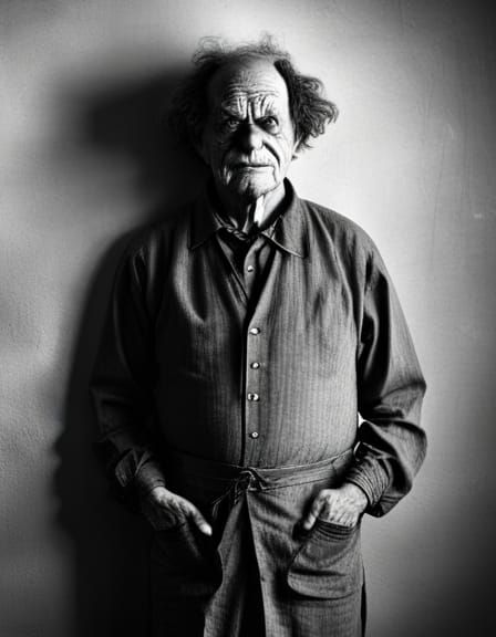 Monochrome Portrait of an Aging Clown in Shadow