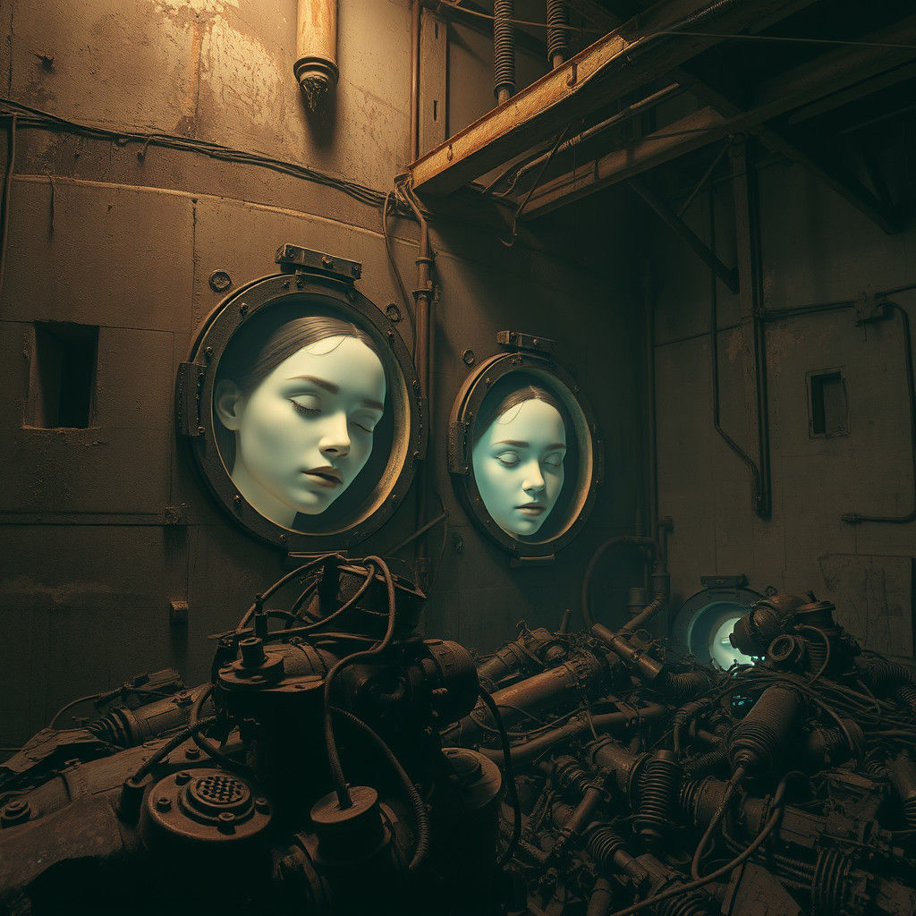 Ethereal Faces Emerge from Decaying Industrial Complex