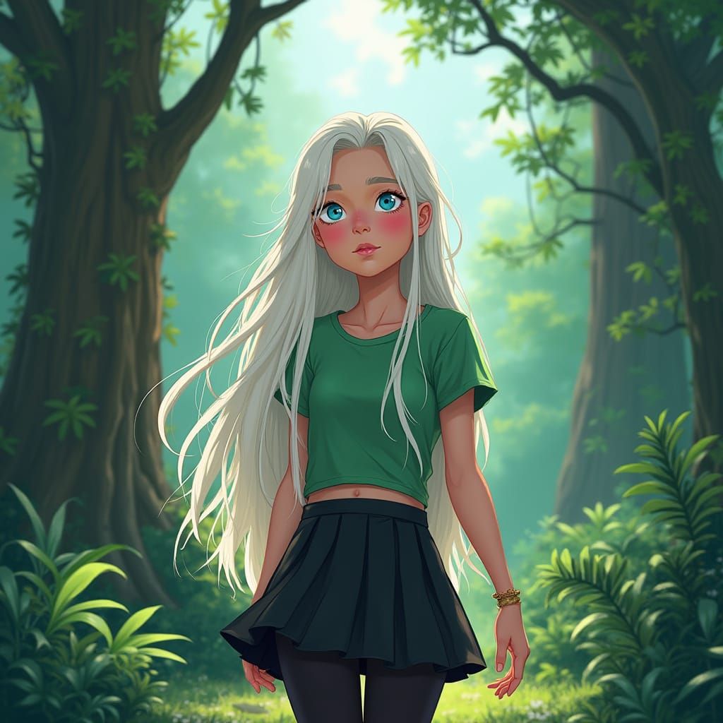 Girl in Lush Jungle Landscape