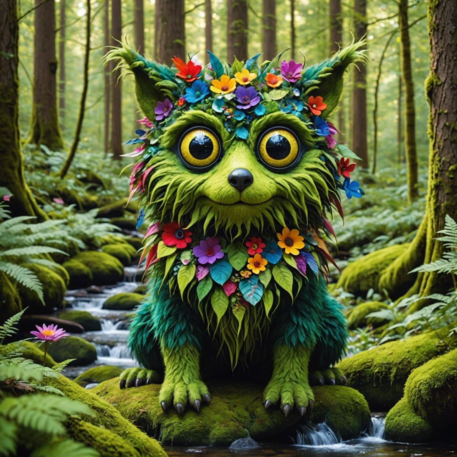 Whimsical Googly-Eyed Creature in Enchanted Forest