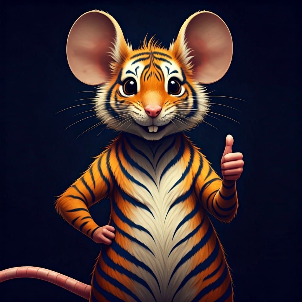 Surreal Mouse Gives Confident Thumbs-Up in Whimsical Fantasy...