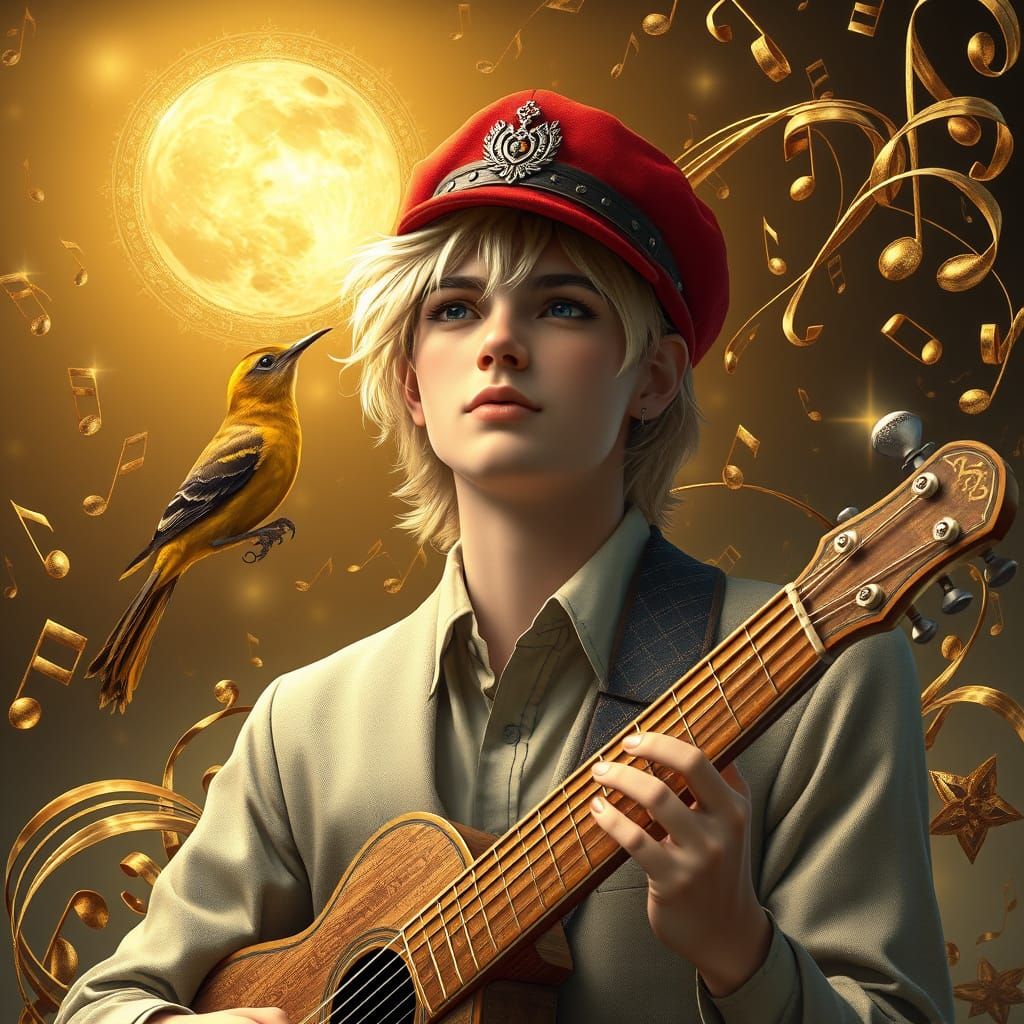 Musician was wearing a linen suit and a red cap on his head ...