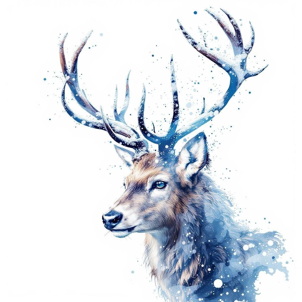 Majestic Deer Portrait with Snow-Covered Antlers