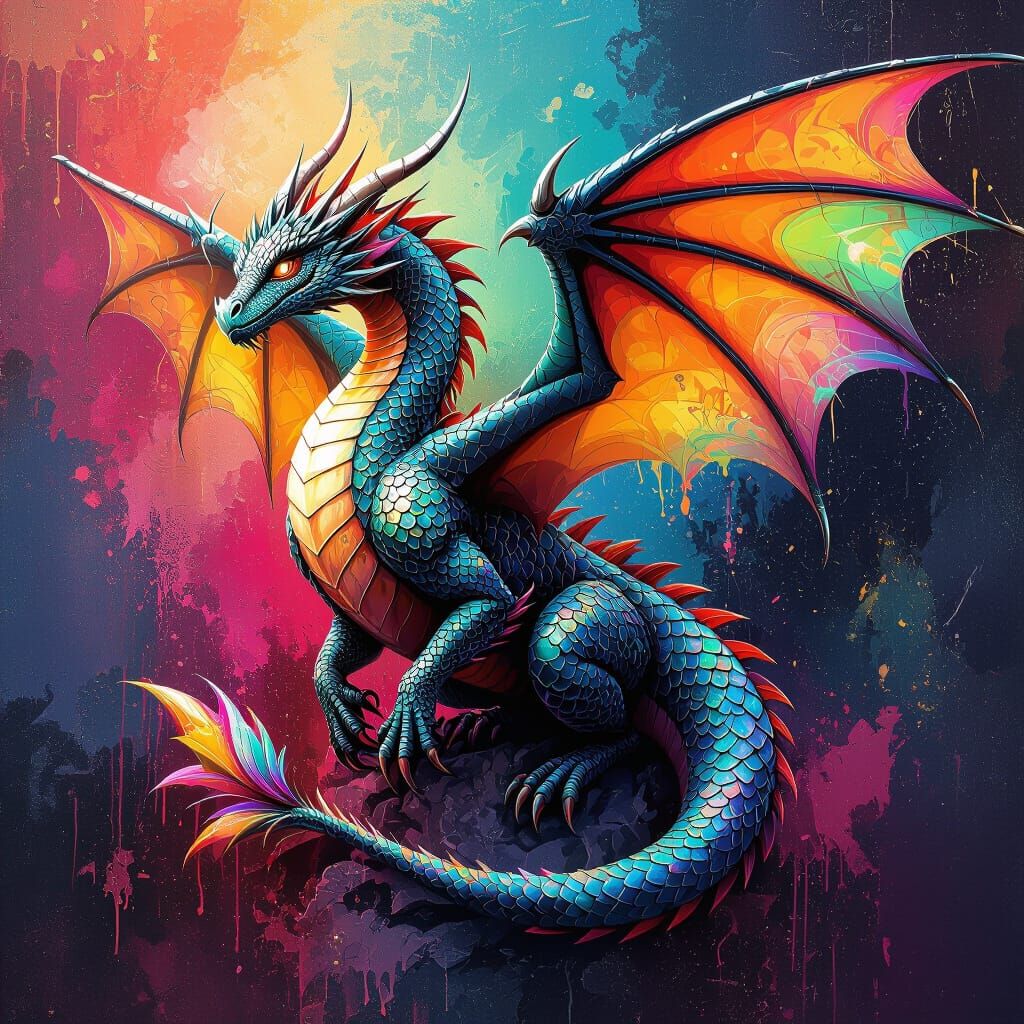 Majestic Dragon in Graffiti Splash Art Style