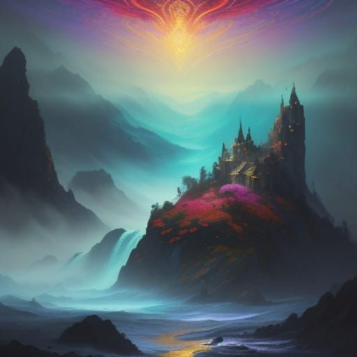 Surreal Enchanted Realm in Gouache Watercolors