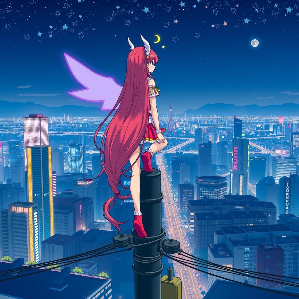 Magical Tokyo Guardian in Vibrant Anime Style