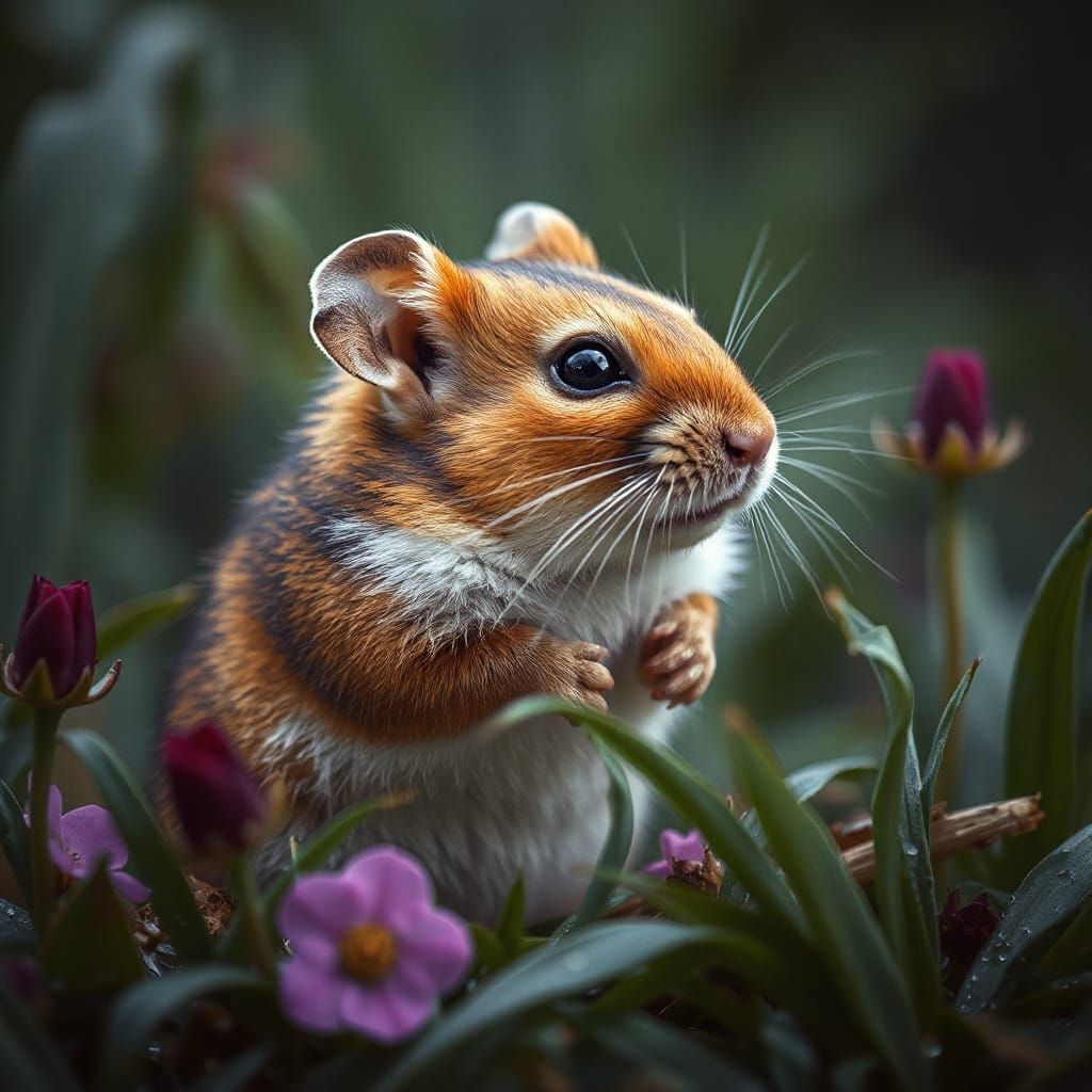 Hamster in Rain, Sharp Photorealistic Image