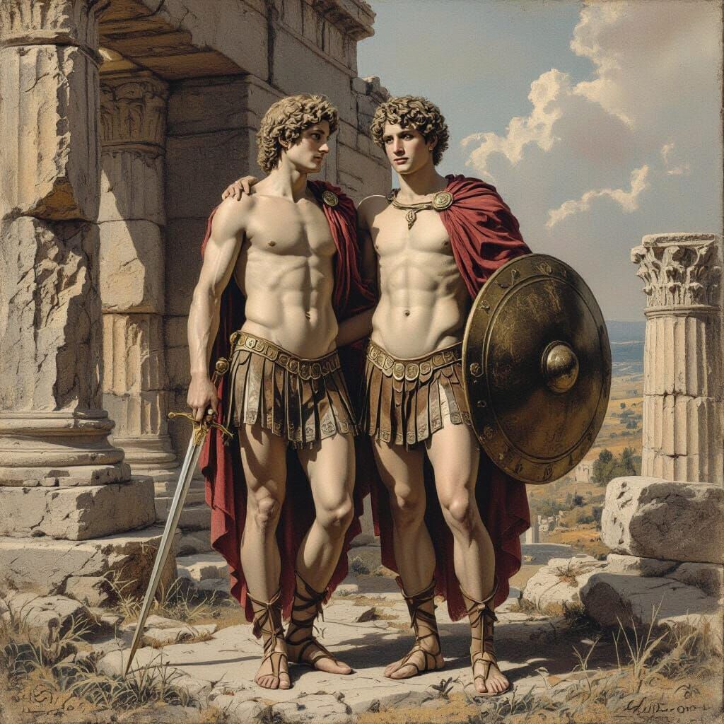 Achilles and Patroclus: Immortal Camaraderie in Charcoal