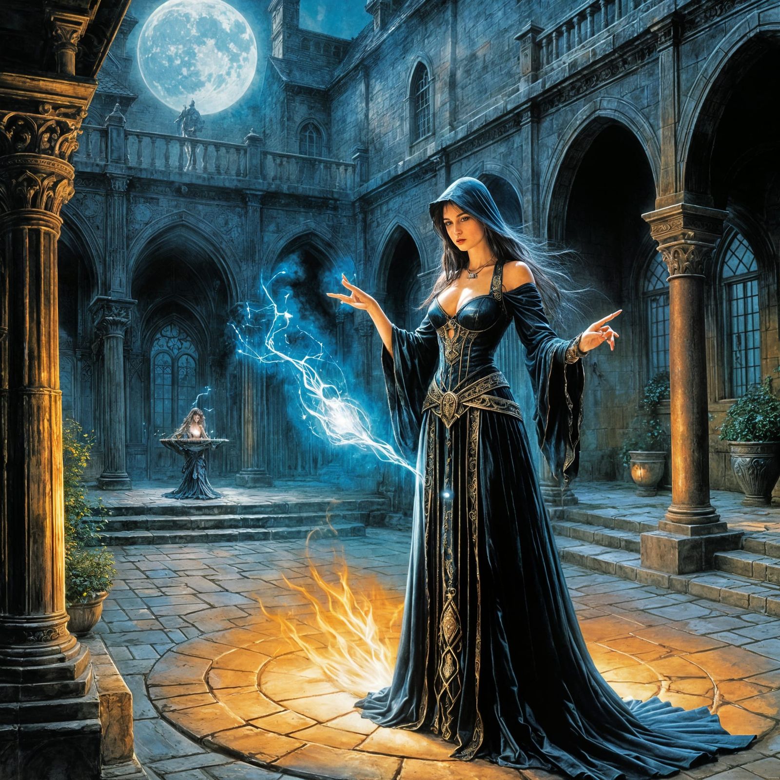 Female Wizard Practicing Magic in Comic Book Style