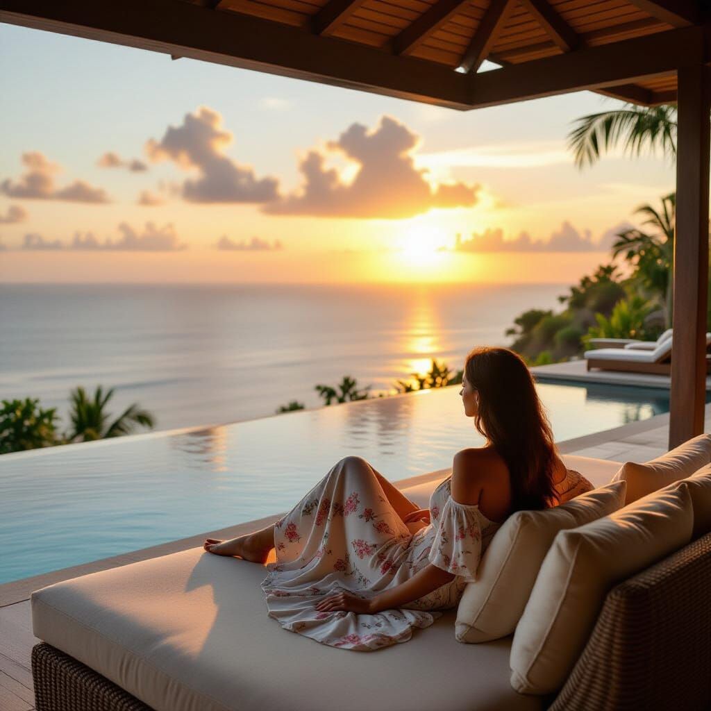 Cliffside Lounge with Infinity Pool at Sunset