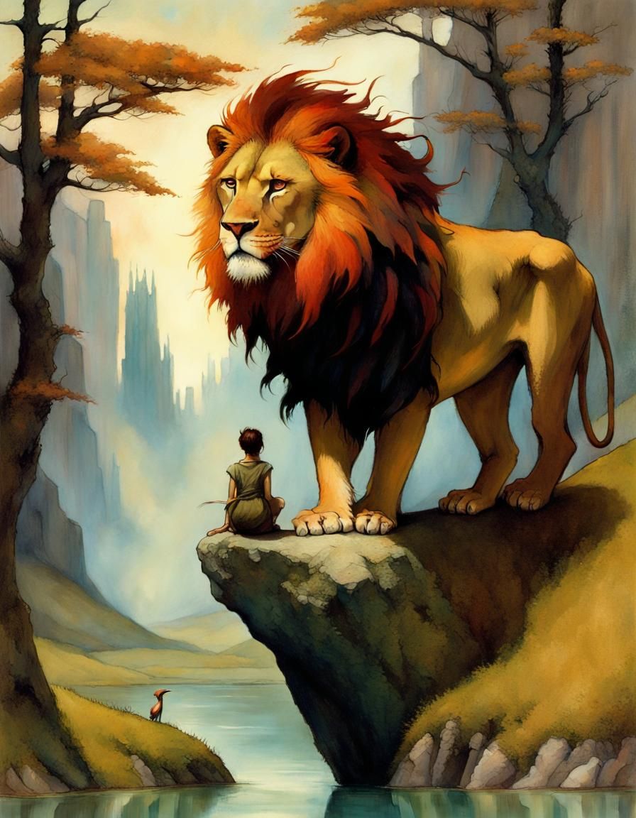 Mythical Lion Serpent in Aetherpunk Anime Style