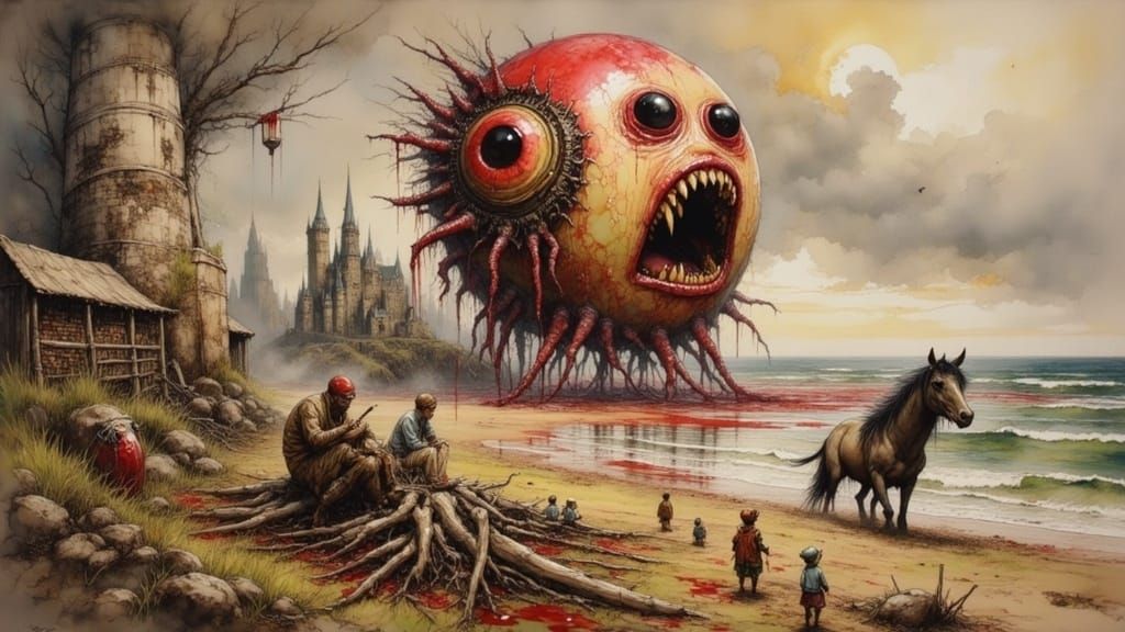 Visceral Biomechanical Eyeball Creature in Nightmarish Lands...