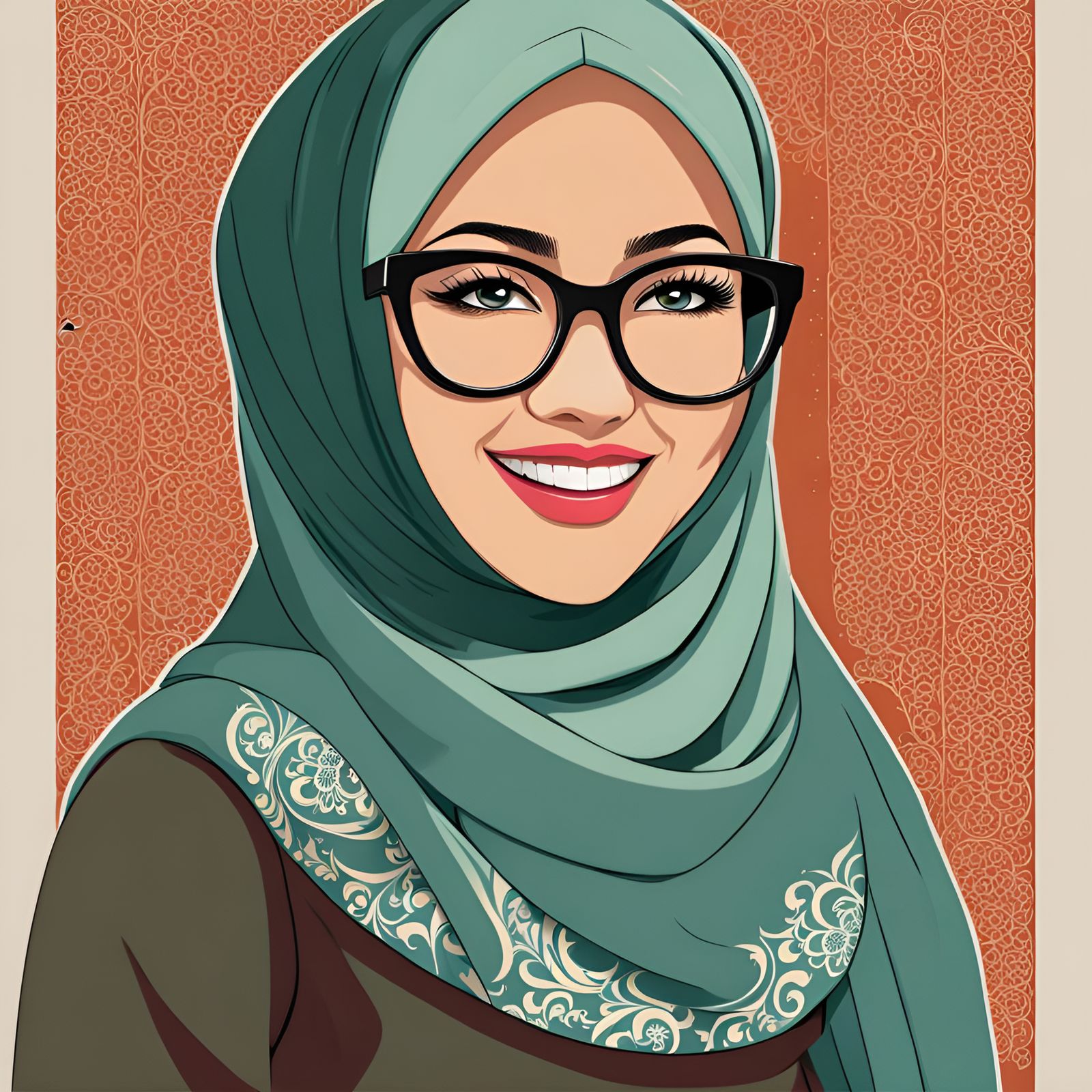 Smiling Woman in Hijab Portrait with Glasses