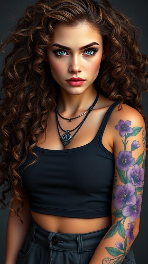 Young Woman in Arcane Style with Determined Expression and V...