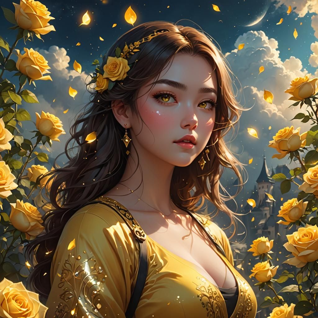 Cute Yellow Girl Digital Illustration in 8k