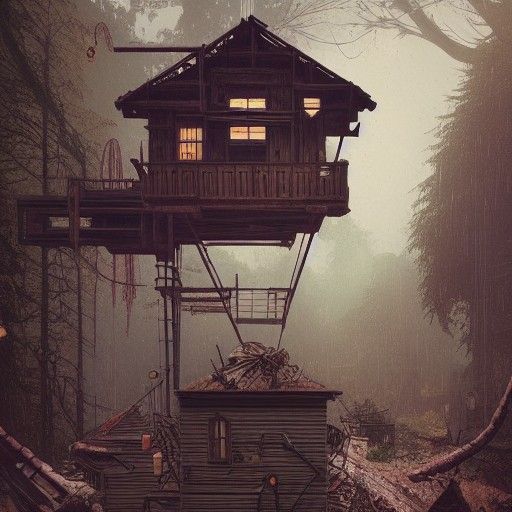 Intricate Ironpunk Cabin Bathroom Matte Painting