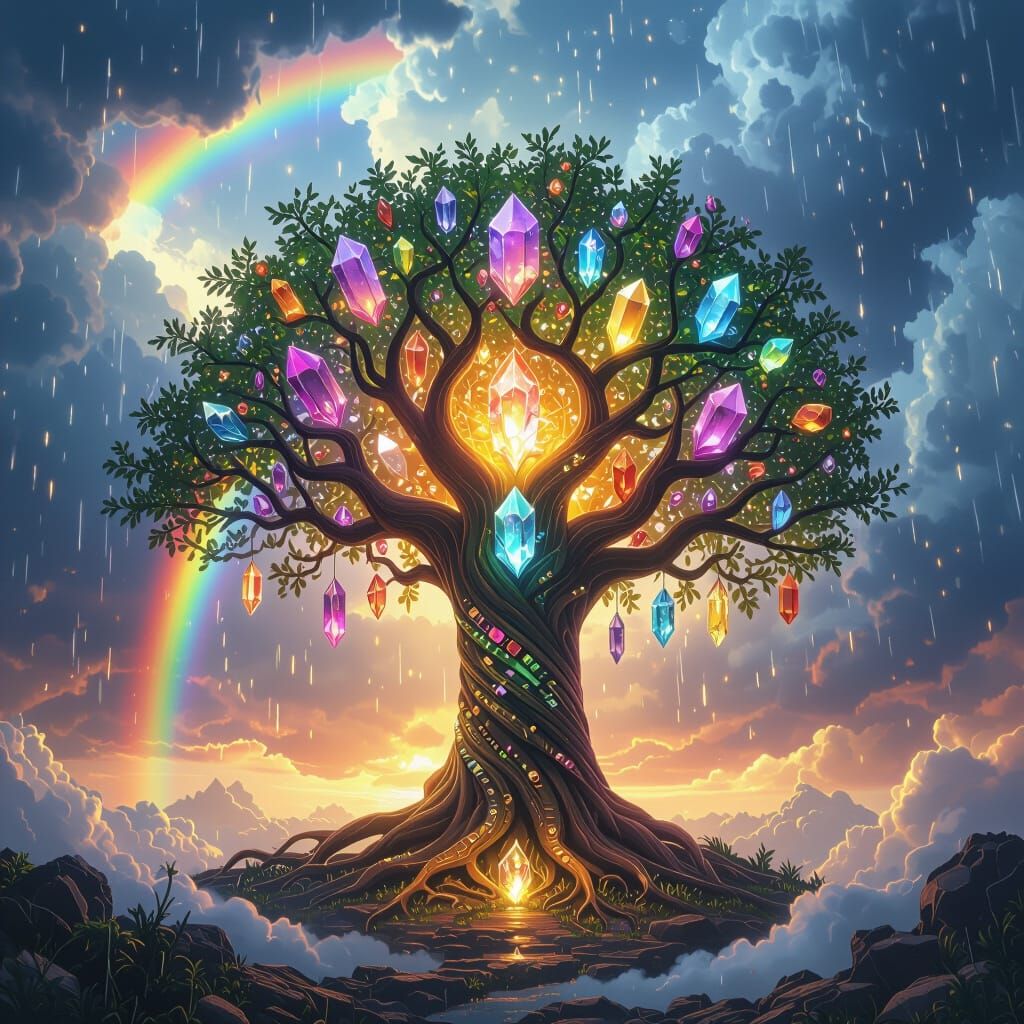 Tree of Life with Crystals in Ethereal Lighting
