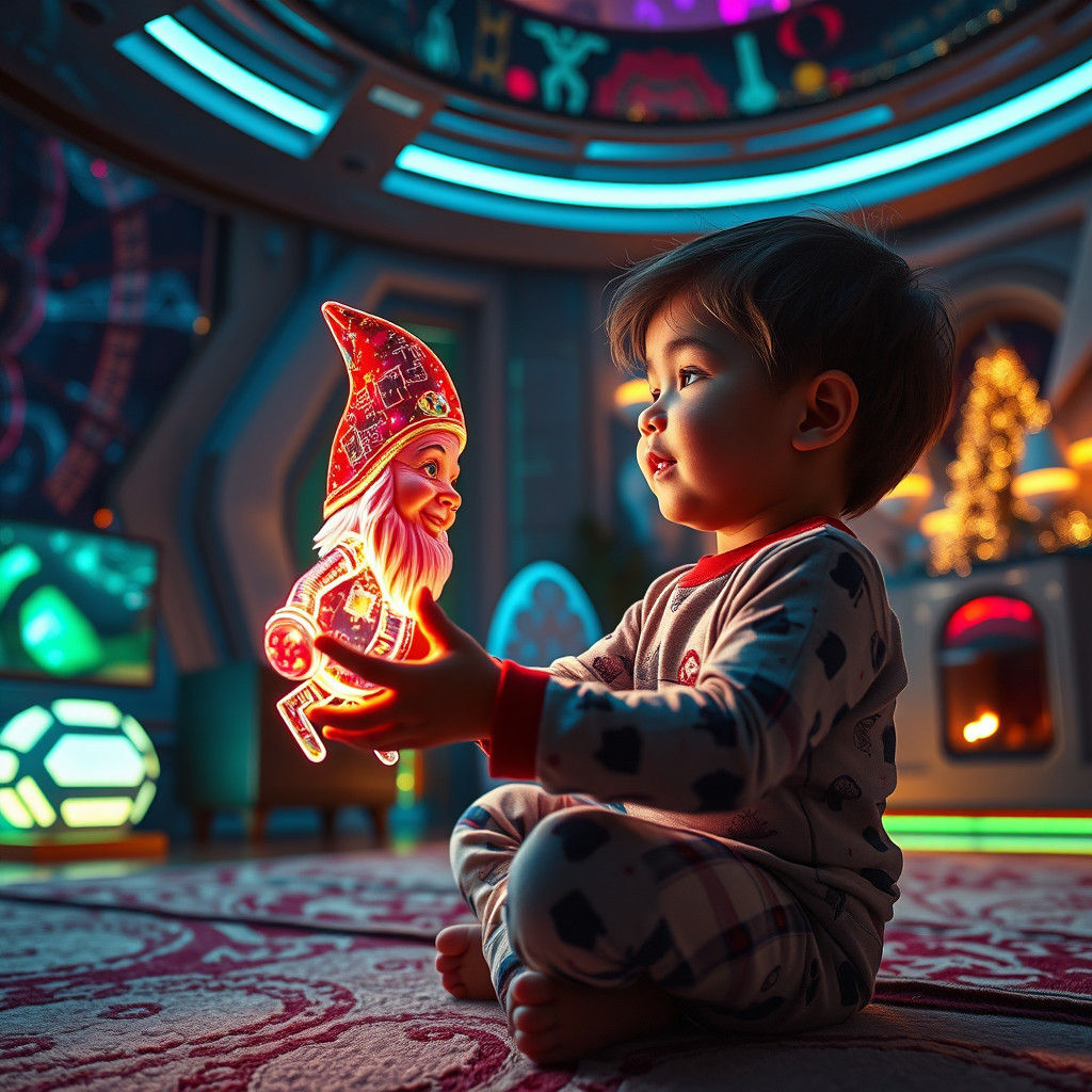 Giger-Style Holographic Gnome Encounter on Christmas Morning