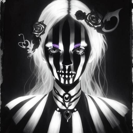 Surreal Crayon Drawing of Goth Woman in Pain